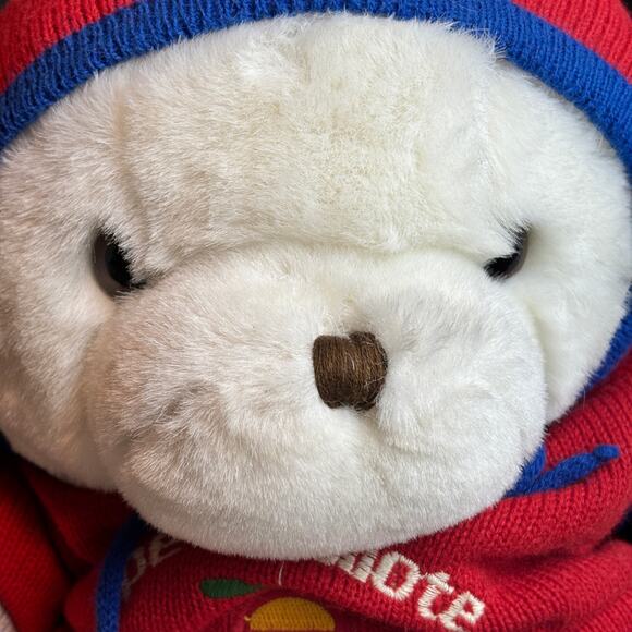 Vintage White Plush Bear Best Friends with Vintage 18M Pilot Sweater - Picture 5 of 12